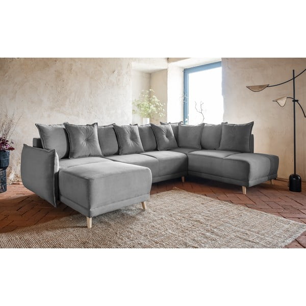 Divano letto angolare in velluto a coste grigio (angolo destro a forma di U) Lazy Lukka - Miuform-image-3