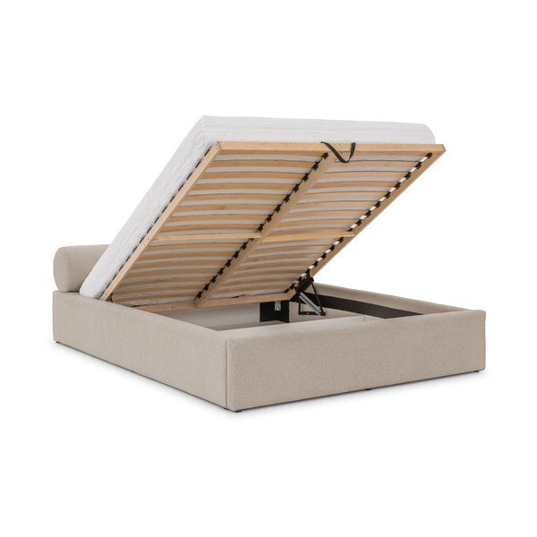 Letto matrimoniale imbottito beige con contenitore con rete inclusa 200x200 cm Cille – Ropez-image-2