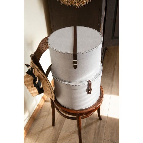 Scatole in set con coperchio grigio chiaro in cartone 2 pz ø 37,5x25,5 cm Rut Canvas Paper Laminate – Bigso-image-2