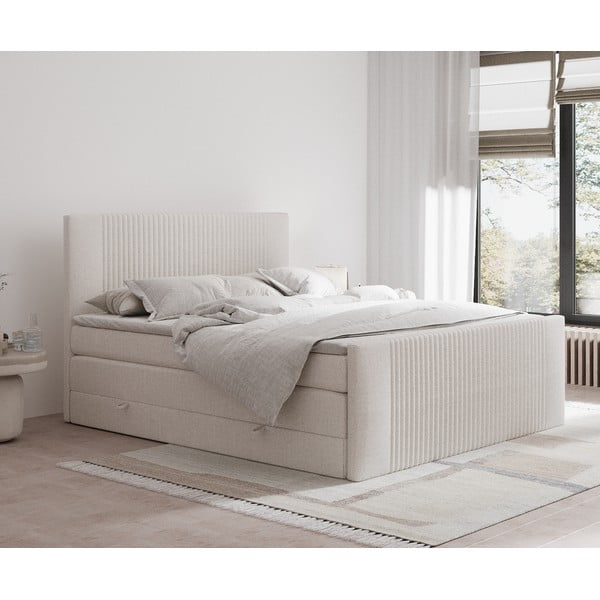 Letto boxspring beige con contenitore 200x200 cm Bergamo – Maison de Rêve-image-1