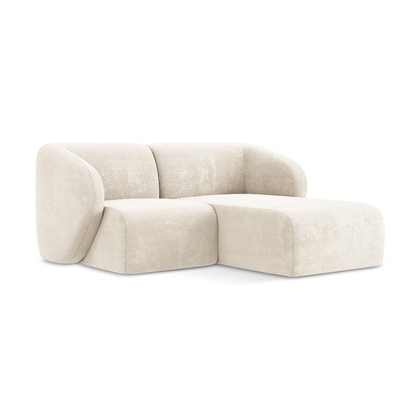 Divano angolare beige (con penisola a destra/con chaise lounge) con rivestimento in ciniglia Lani – Makamii-image-1