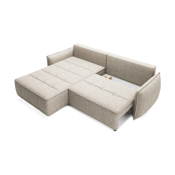 Divano angolare beige allungabile/con contenitore (con penisola a sinistra/con chaise lounge) e rivestimento in velluto Campo – ELTAP-image-1