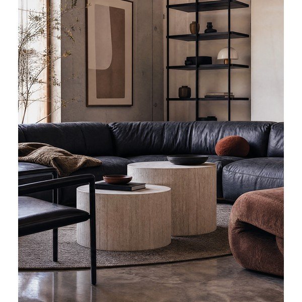 Tavolini rotondi beige con decoro in pietra in set di 2 pezzi ø 58 cm Dice - Actona-image-1