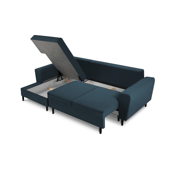 Divano angolare blu scuro allungabile e con contenitore (con penisola a sinistra/con chaise lounge) con rivestimento in velluto a coste Kyoto – Cosmopolitan Design-image-3