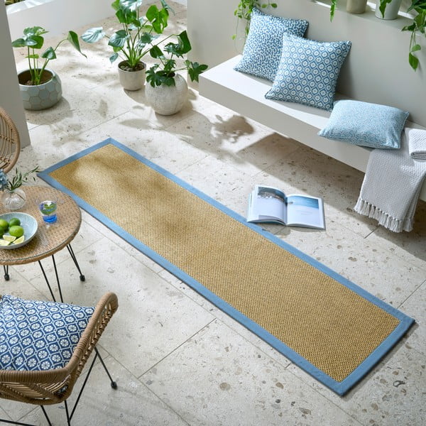 Tappeto da interno e esterno azzurro e marrone chiaro 60x230 cm Sisal Look – Flair Rugs-image-1