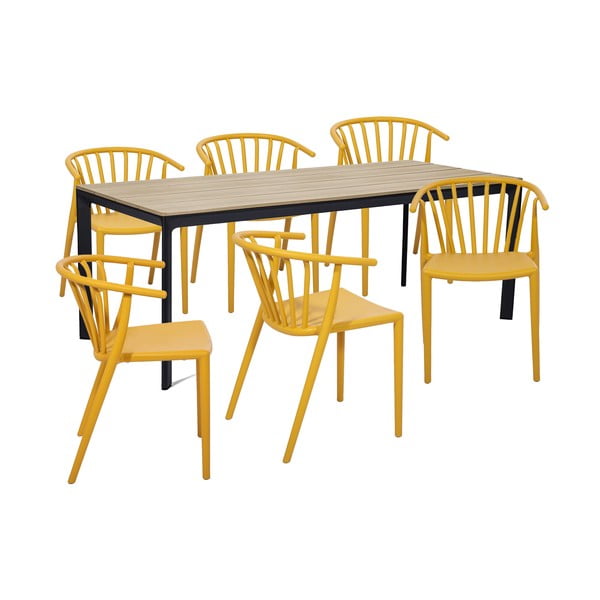 Set da pranzo da giardino per 6 persone con sedia Capri gialla e tavolo Thor, 210 x 90 cm Thor & Capri - Bonami Selection
