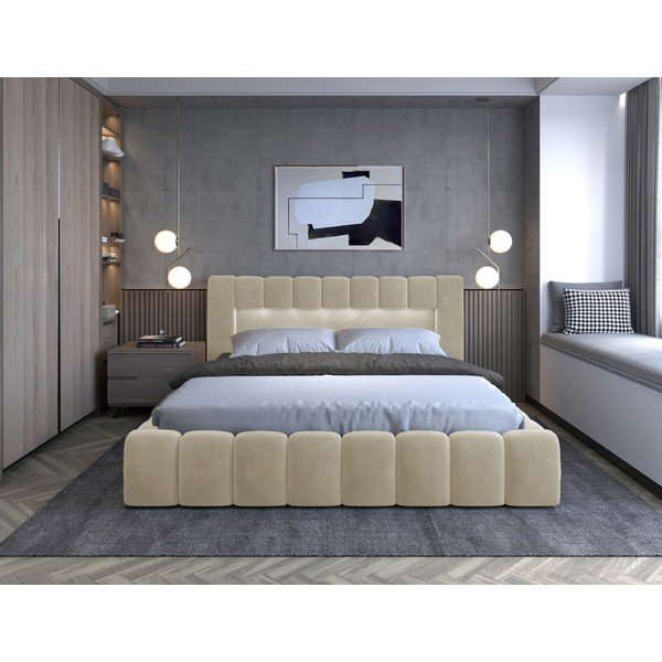 Letto matrimoniale imbottito beige con contenitore con rete inclusa 140x200 cm Lamica – ELTAP-image-3
