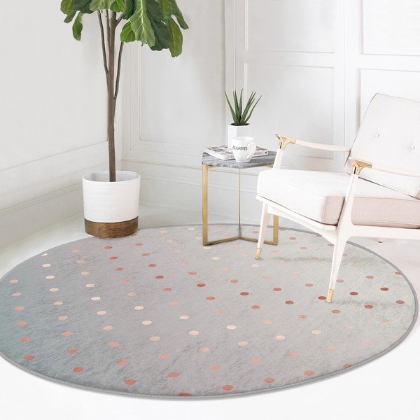 Tappeto rotondo lavabile di colore grigio-rame adatto per aspirapolvere robot ø 120 cm Comfort - Mila Home-image-3