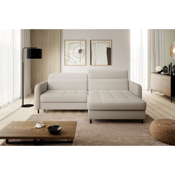 Divano angolare beige allungabile/con contenitore (con penisola a destra/con chaise lounge) e rivestimento in bouclé Gomsi – ELTAP-image-3