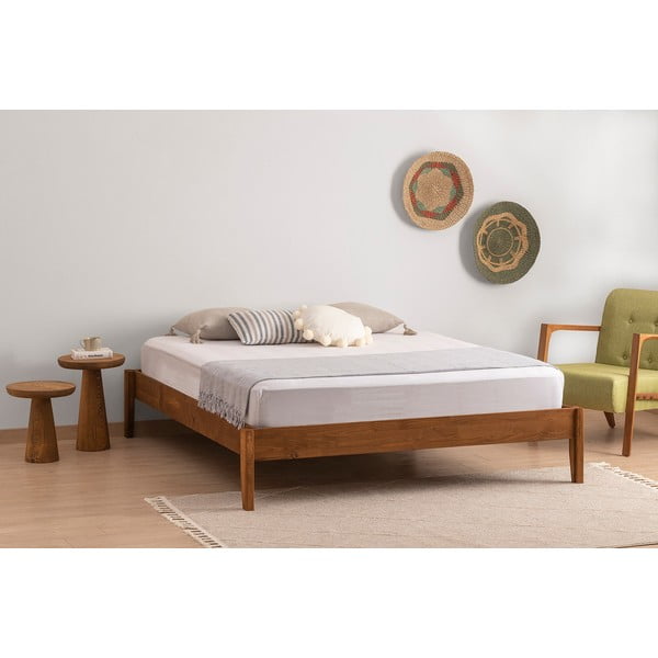 Letto matrimoniale marrone scuro in legno di abete rosso con doghe 180x200 cm Galaksi - Kalune Design-image-1