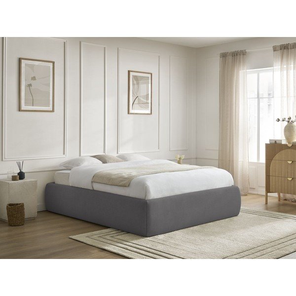 Letto matrimoniale imbottito grigio scuro con contenitore/senza testiera con rete inclusa 160x200 cm Inera – Bobochic Paris-image-1