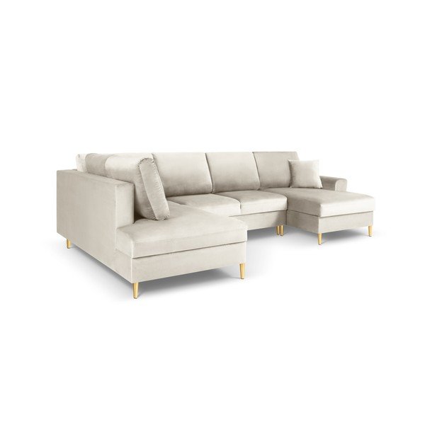 Divano angolare beige allungabile e con contenitore (con penisola a sinistra/a U) con rivestimento in velluto Kyoto – Cosmopolitan Design-image-3
