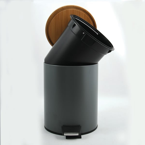 Cestino per la spazzatura grigio scuro in acciaio con pedale 5 l   Adonis – Spirella-image-2