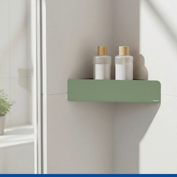 Mensola da bagno senza foratura/ad angolo verde in acciaio inox con aggancio Turbo-loc Lizan – Wenko-image-1