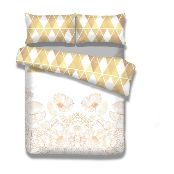 Biancheria da letto in flanella per letto matrimoniale Golden Poppy, 200 x 220 cm + 70 x 80 cm - AmeliaHome