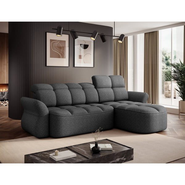 Divano angolare grigio scuro allungabile/con contenitore (con penisola a destra/con chaise lounge) e rivestimento in velluto Beneth – ELTAP-image-3