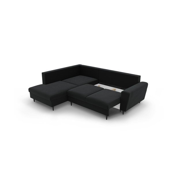 Divano angolare nero allungabile e con contenitore (con penisola a sinistra/a L) con rivestimento in velluto Kyoto – Cosmopolitan Design-image-3