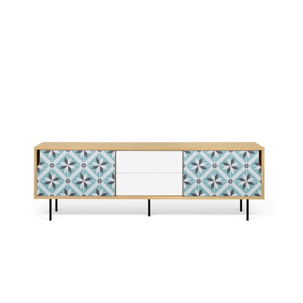 Tavolo TV in legno di quercia con gambe in metallo Dann Makaresh - TemaHome