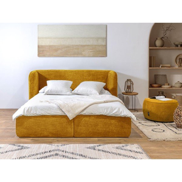 Letto matrimoniale imbottito giallo con contenitore con griglia 160x200 cm Louise - Bobochic Paris-image-3