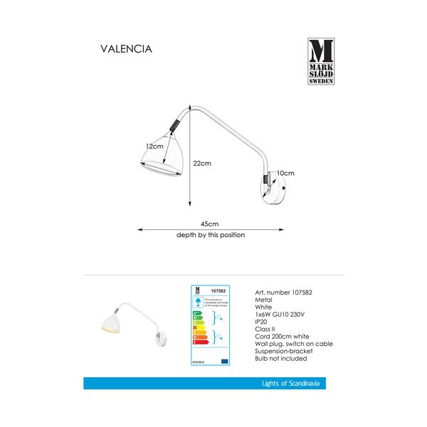 Lampada da parete bianca Valencia - Markslöjd-image-2