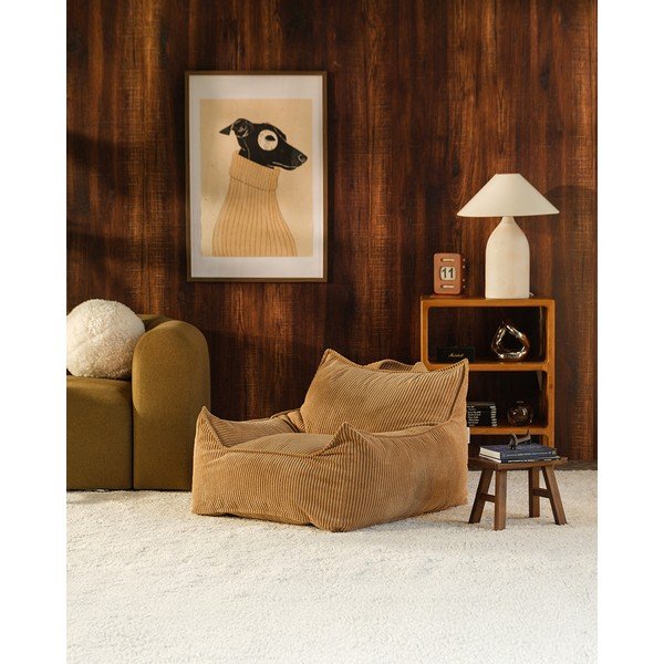 Pouf a sacco per bambini marrone cognac con rivestimento in velluto a coste Club – Wigiwama-image-2