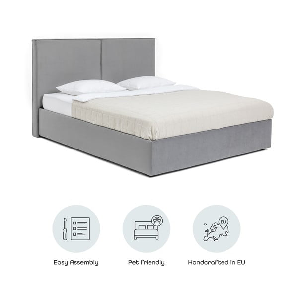 Letto matrimoniale imbottito grigio con contenitore con rete inclusa 160x200 cm Thessa Bold – Bonami Selection-image-4