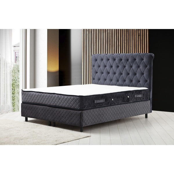 Letto boxspring matrimoniale blu scuro con contenitore 160x200 cm Sonata - Kalune Design-image-1