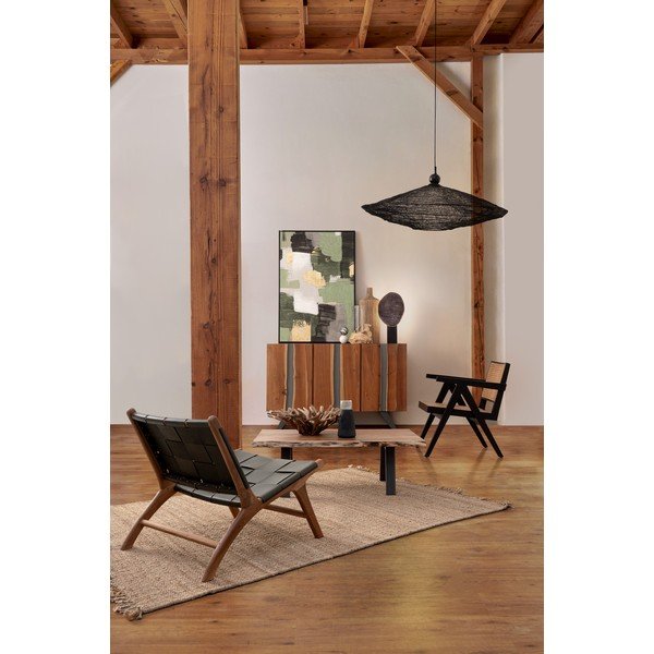 Tavolino da salotto nero/di colore naturale con piano in acacia 65x115 cm Aron – Bizzotto-image-4