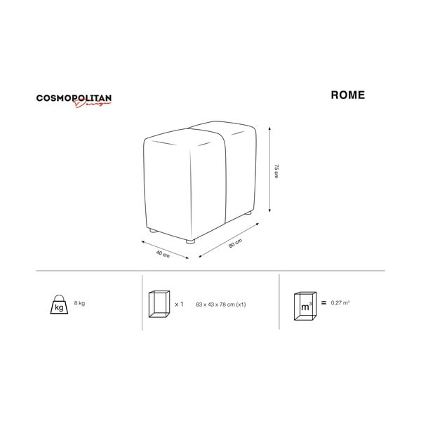 Bracciolo in velluto grigio per divano componibile Rome Velvet - Cosmopolitan Design-image-3