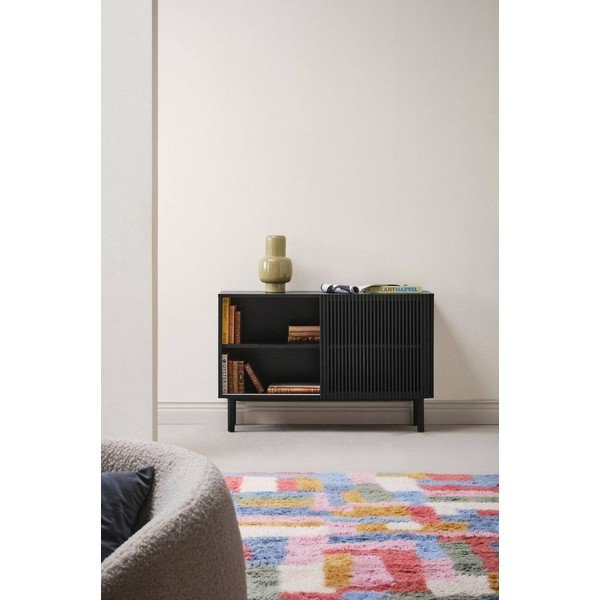 Armadietto nero con effetto frassino con porte scorrevoli 124x80x45 cm Sion – Jotex-image-1