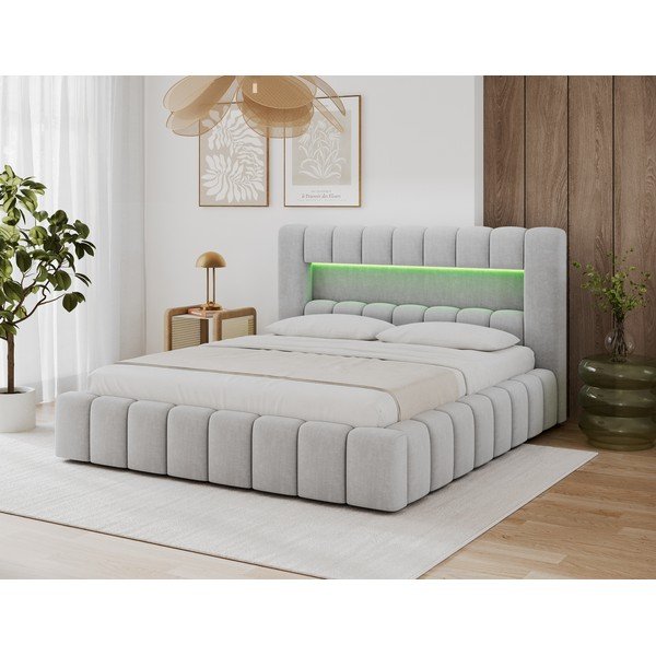 Letto matrimoniale imbottito grigio chiaro con contenitore con rete inclusa 140x200 cm Lamica – ELTAP-image-4