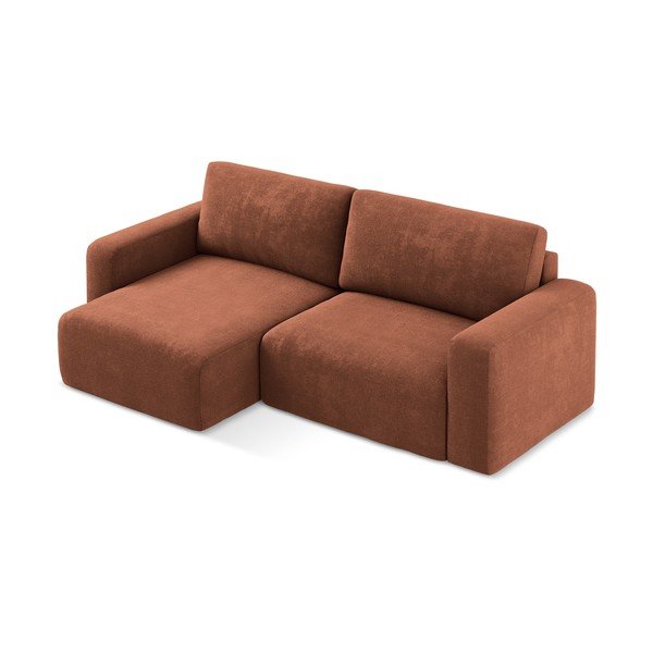 Divano angolare color terracotta allungabile/con contenitore (con penisola a sinistra/con chaise lounge) con rivestimento in ciniglia Kona – Makamii-image-3