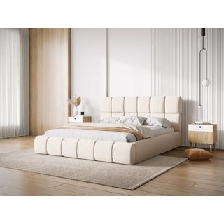 Letto beige imbottito con spazio contenitivo 160x200 cm Bellis – Micadoni Home