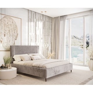 Letto matrimoniale imbottito beige con contenitore con rete inclusa 160x200 cm Etero – Maison de Rêve