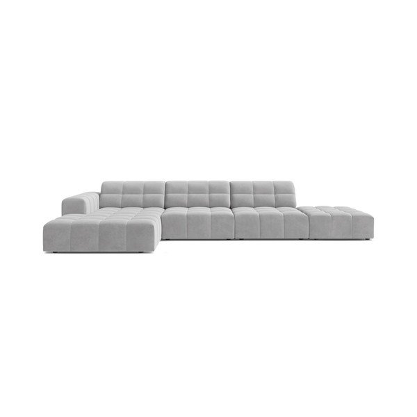 Divano angolare grigio chiaro (con penisola a sinistra/con chaise lounge) con rivestimento in velluto Chicago – Cosmopolitan Design