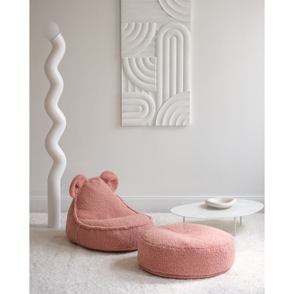 Pouf a sacco per bambini rosa con rivestimento in bouclé Round – Wigiwama-image-4