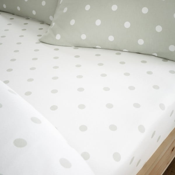 Lenzuolo con angoli bianco e verde in flanella 135x190 cm Polka Dot – Catherine Lansfield-image-1