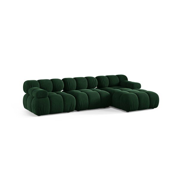 Divano angolare componibile verde scuro (con penisola a destra/con chaise lounge) con rivestimento in velluto – Micadoni -image-2