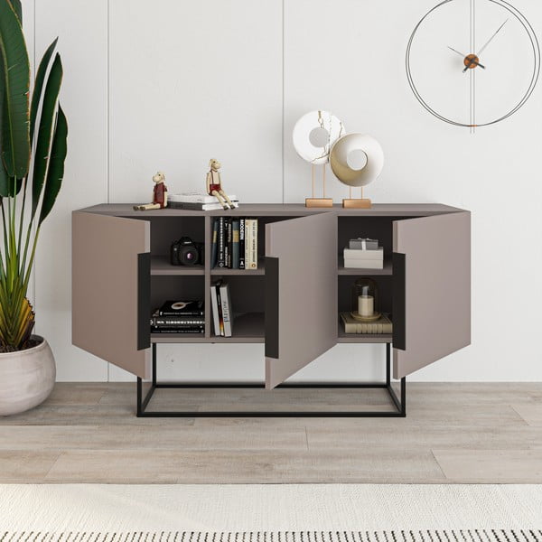 Cassettiera bassa grigio-beige 150x80 cm Titan - Marckeric-image-4