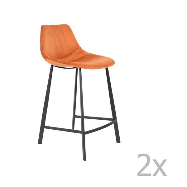 Set di 2 sgabelli da bar arancioni con rivestimento in velluto, altezza 91 cm - Dutchbone