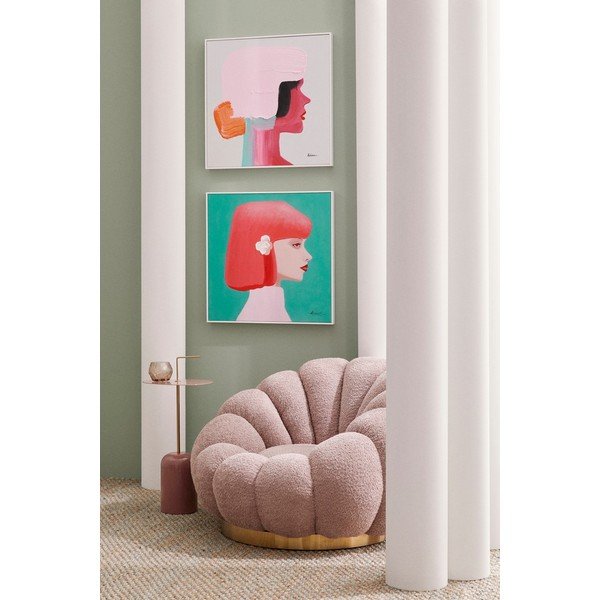 Poltrona rosa girevole con rivestimento in bouclé Florel – Bizzotto-image-1
