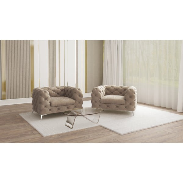 Poltrona greige con rivestimento in velluto Chelsea – Ropez-image-1