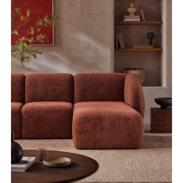 Divano angolare color terracotta (a U) con rivestimento in ciniglia Lani – Makamii-image-3