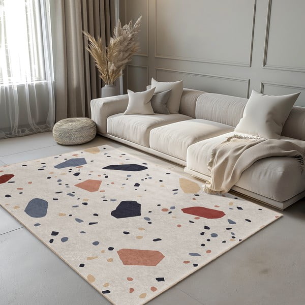 Tappeto color crema lavabile 60x100 cm Cracked Terrazzo – Mila Home-image-1