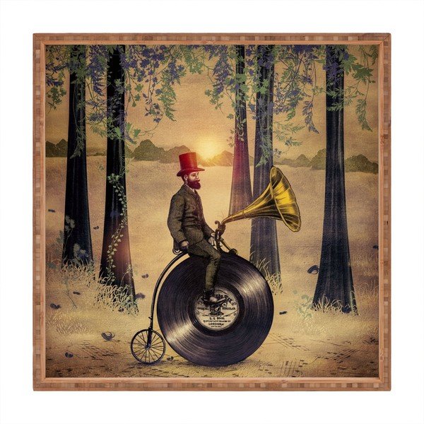 Dřevěný dekorativní servírovací tác Musician, 40 x 40 cm