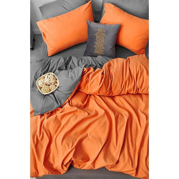Lenzuolo matrimoniale in cotone arancione-grigio esteso a quattro pezzi 200x220 cm - Mila Home