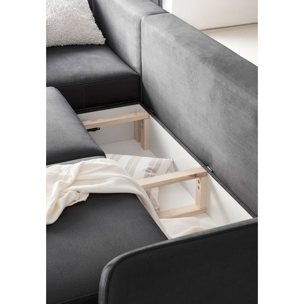 Divano angolare grigio scuro allungabile/con contenitore (con penisola a sinistra/con chaise lounge) e rivestimento in velluto Silva – ELTAP-image-3