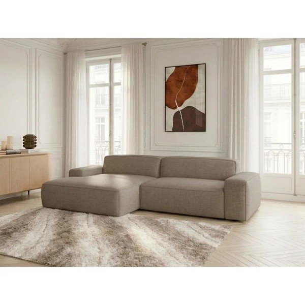 Divano angolare grigio tortora allungabile/con movimento relax elettrico (con penisola a sinistra) Abel – Bobochic Paris-image-1