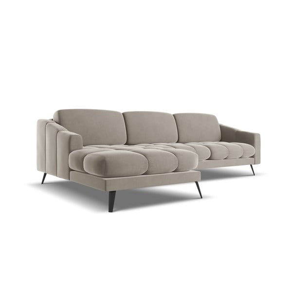 Divano angolare beige (con penisola a sinistra) con rivestimento in velluto Nalu – Makamii-image-2