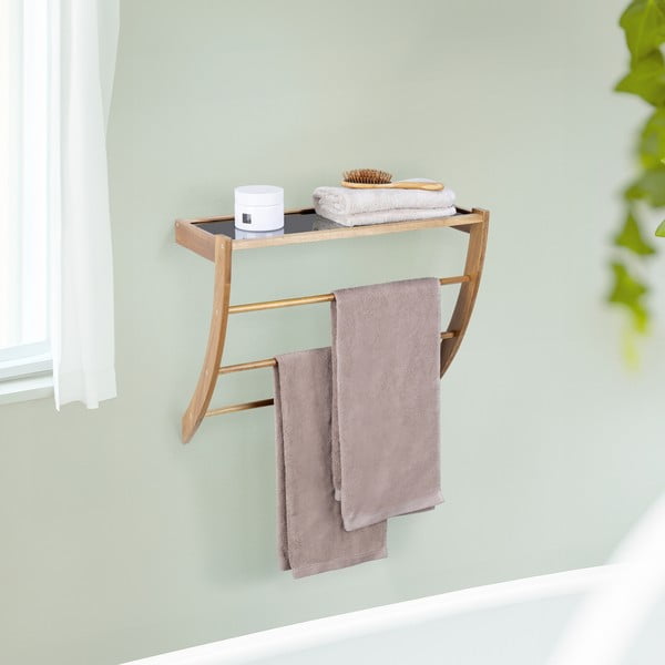 Portasciugamano da parete colore naturale scuro in legno Fondi – Wenko-image-1